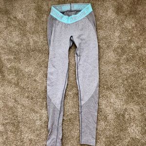 Gymshark Flex Leggings - Light Grey/Turquoise - S